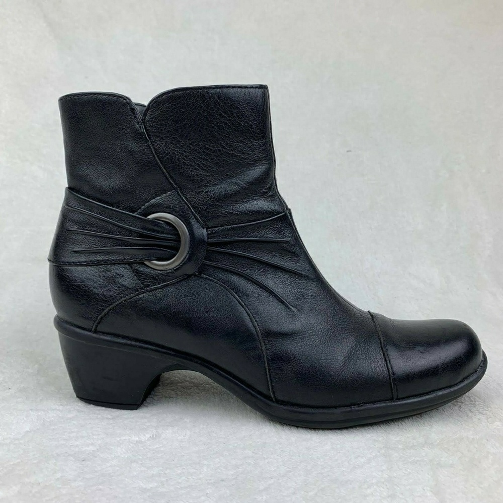 Clarks black leather ankle boots